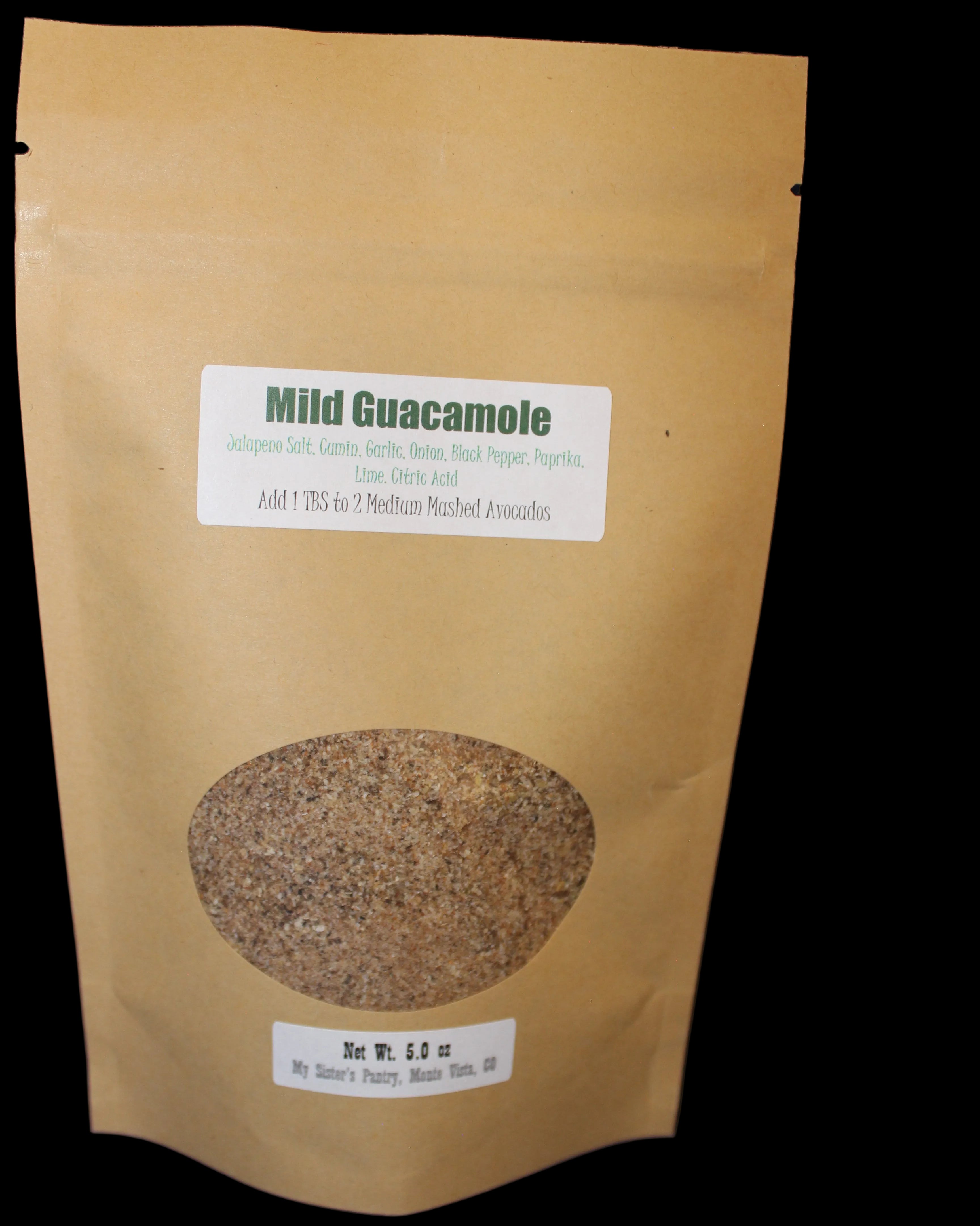Kraft paper package of Mild Guacamole seasoning