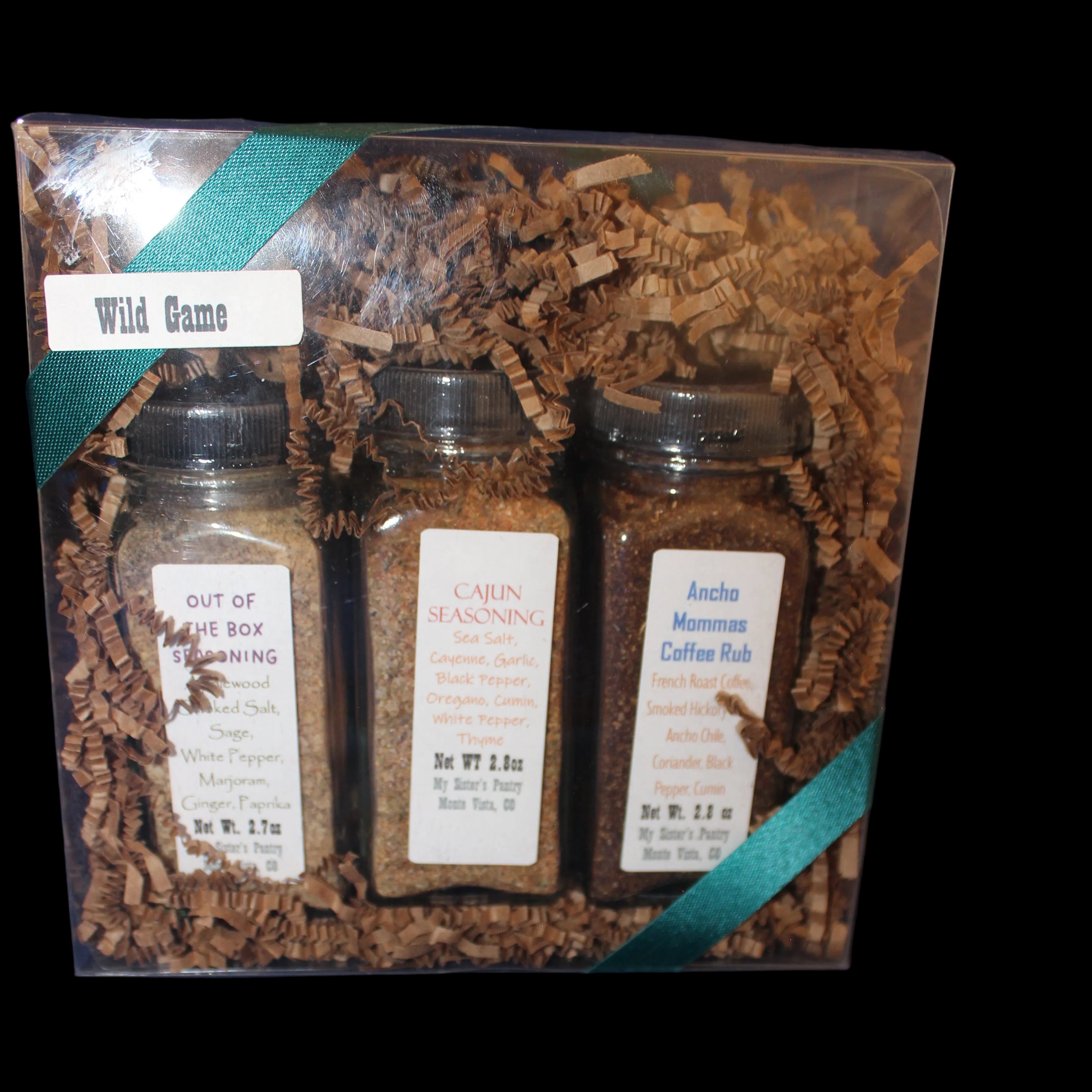 out of the box cajun seasoning and ancho mommas coffee rub in a gift box