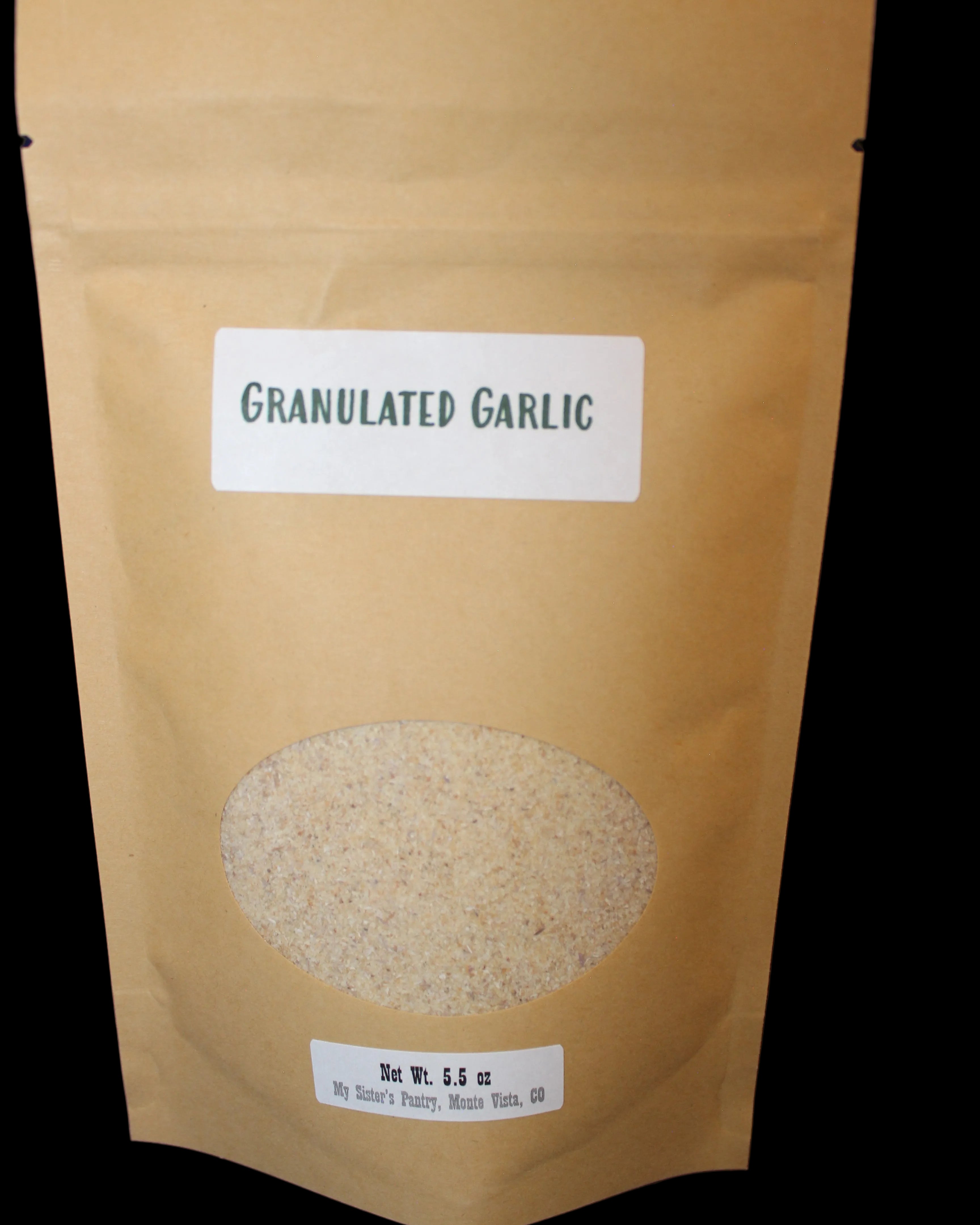 Kraft paper packaging of granulated garlic