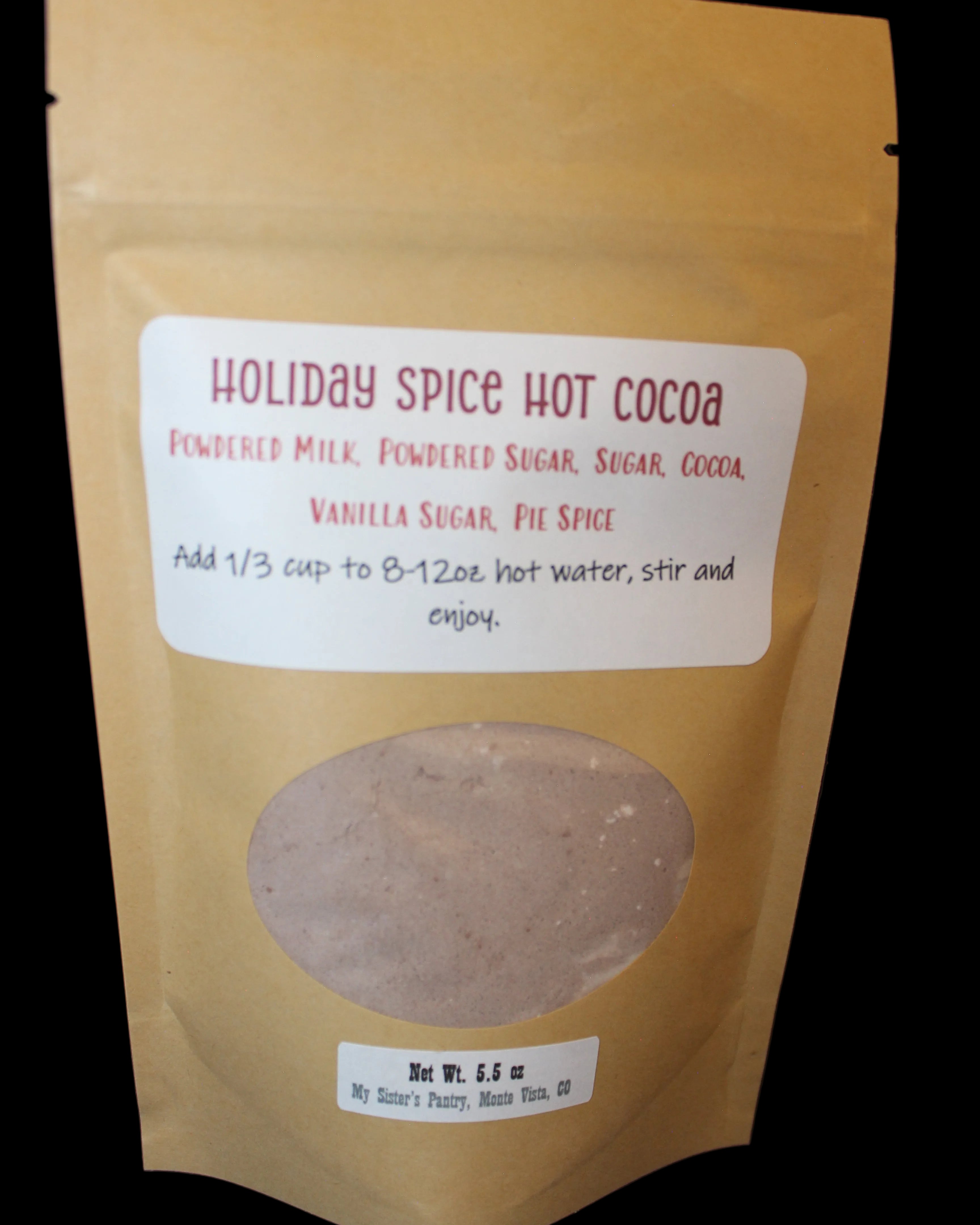 Packaged holiday spice hot cocoa mix
