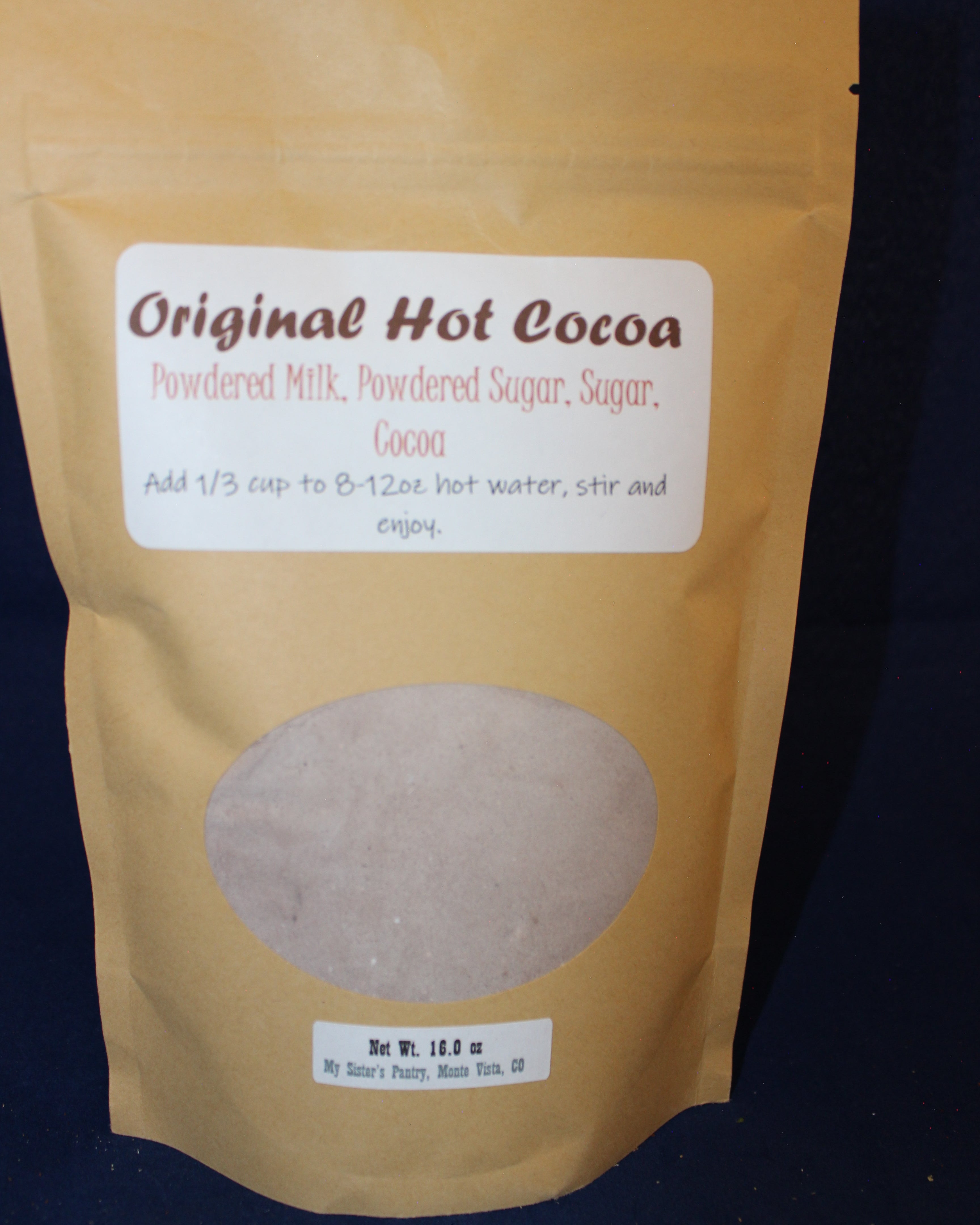 package of Original Hot Cocoa on a dark background
