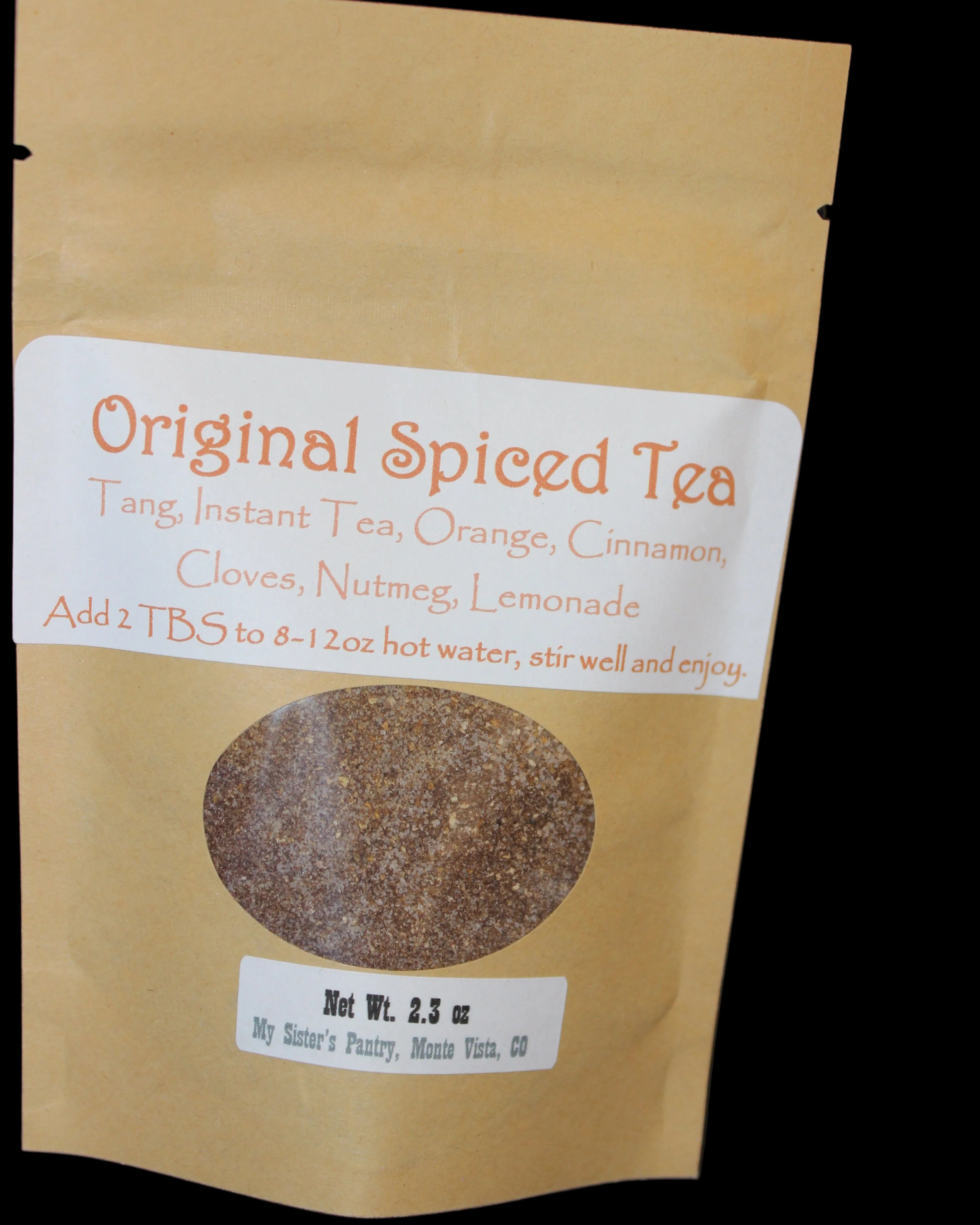 Spiced tea package with text