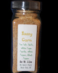 Jar of 'Sassy Corn' seasoning with a label