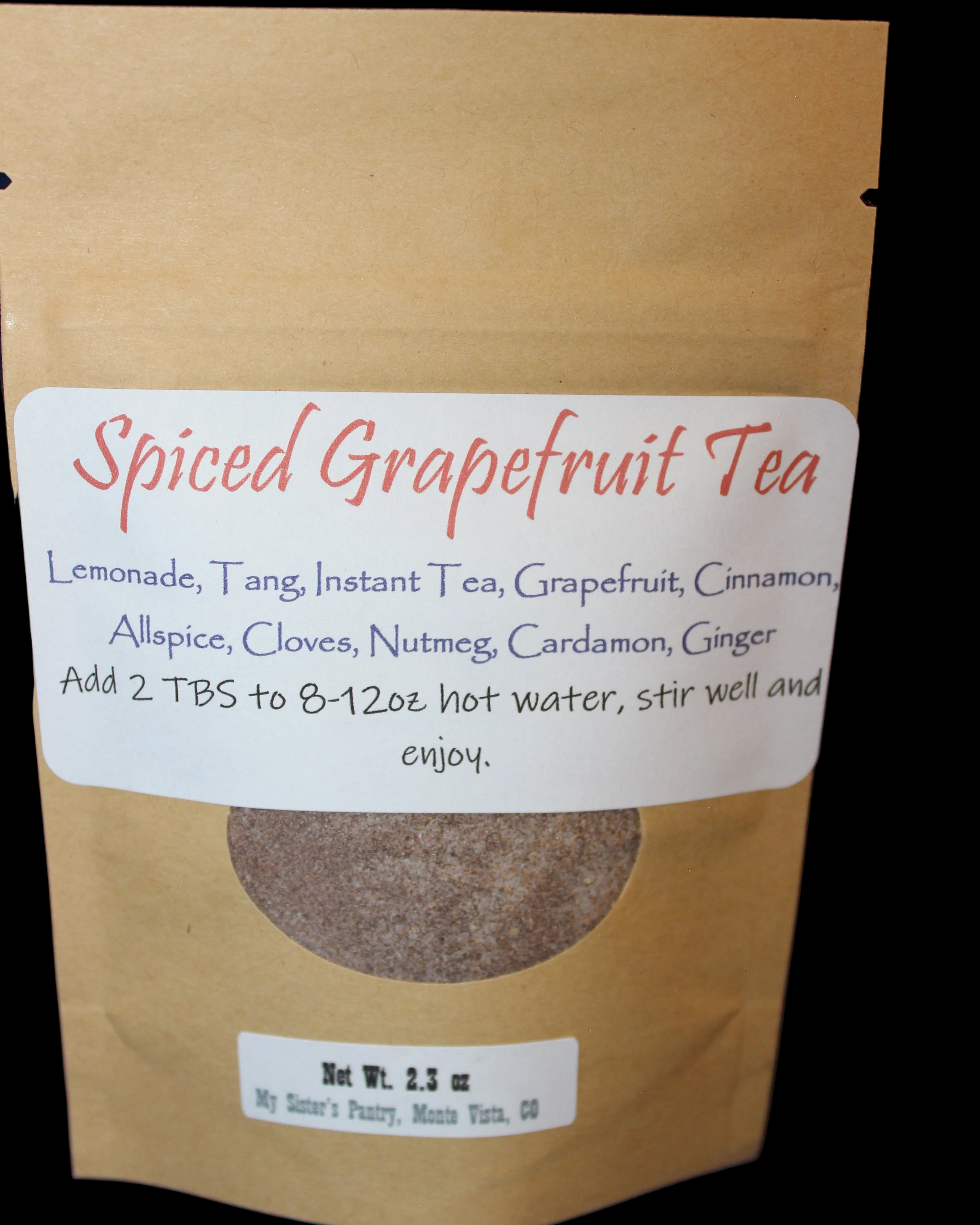 Spiced Grapefruit Tea package with label 