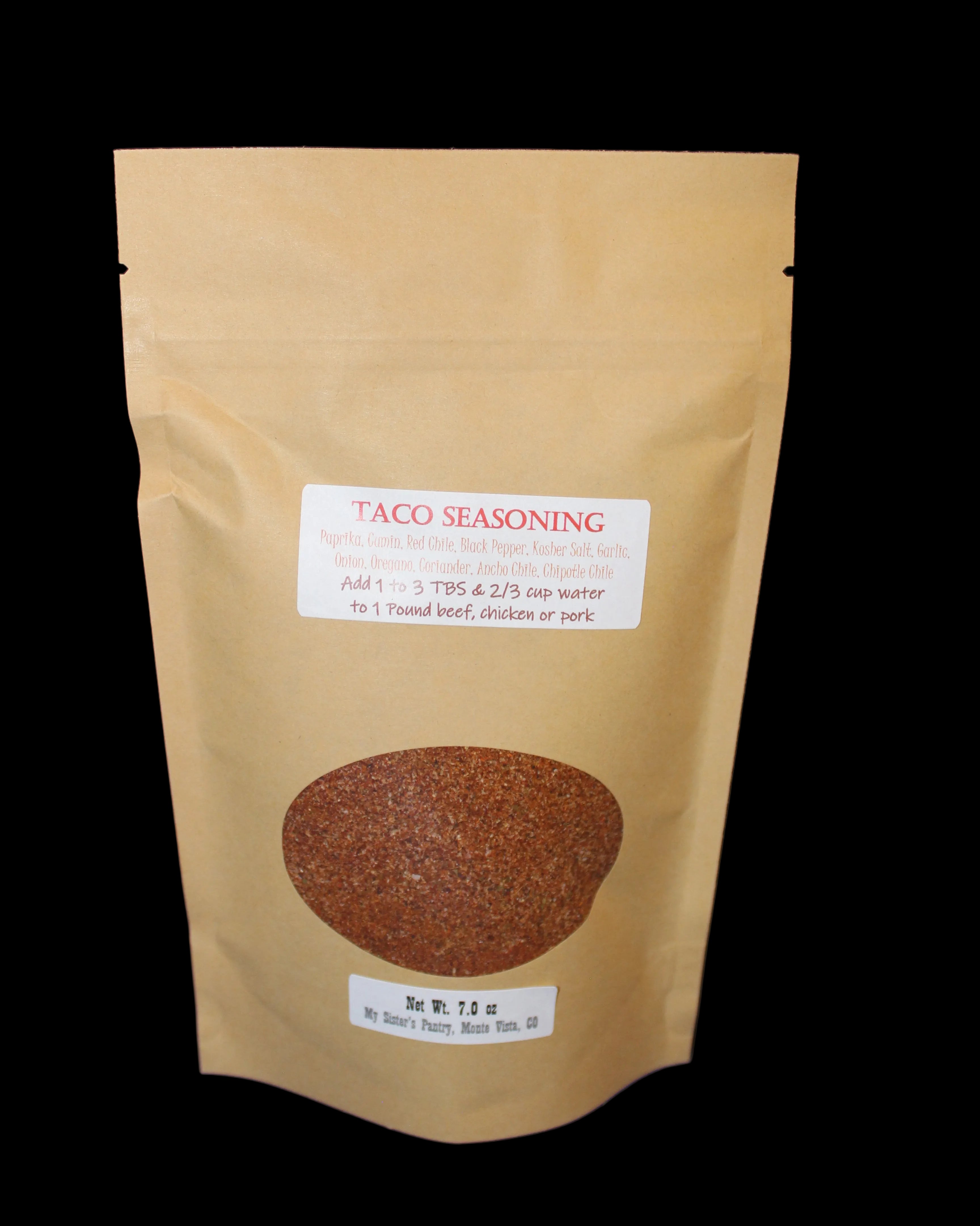 Kraft paper packaging of taco seasoning